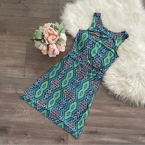 Tory Burch Teal Blue Green Regal Design Round Neck Sheath Dress XS - Picture 1 of 7